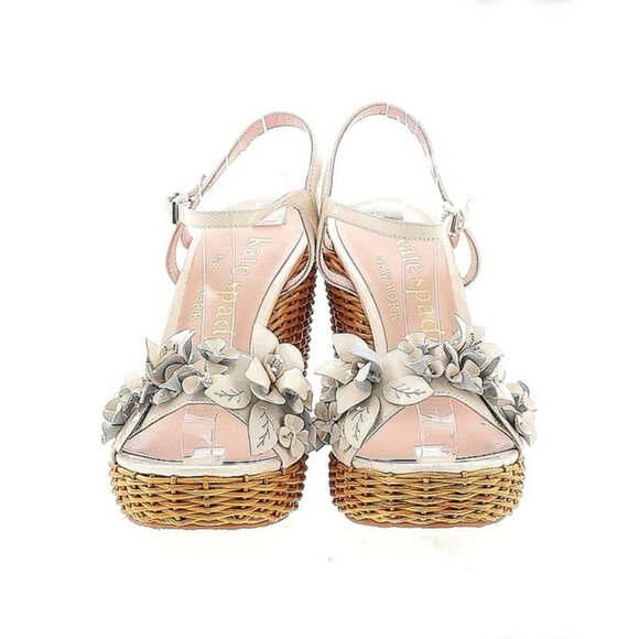 🌸 Kate Spade Fiori Wicker Platform Sandals | Pink Patent Leather Floral Size 8 - Picture 3 of 14